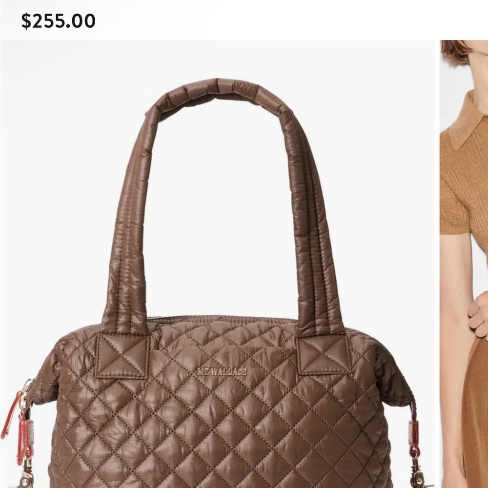Brown Quilted Shoulder Bag with Double Handles